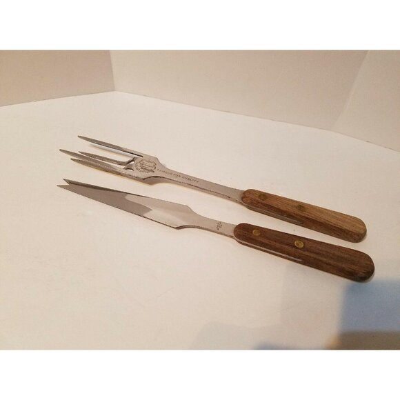 Vintage Warco Schwans Set of 2 Carving Knife Meat Fork Stainless Steel - Picture 1 of 8